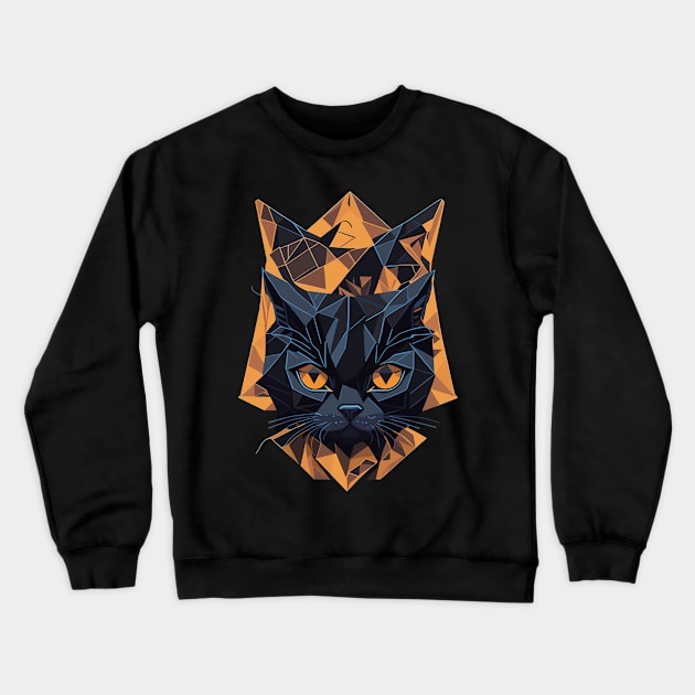 Geometric Halloween Black Cat Crewneck Sweatshirt by Luvleigh